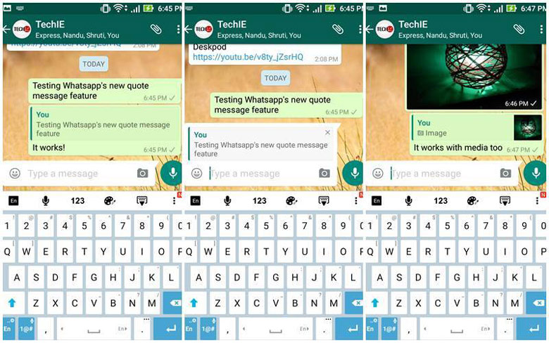 What is the best way to quote a message in WhatsApp?
